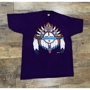 VTG 80s 90s Rag Tops Single Stitch Puff‎ Print Native Tribal Tee XL Made In USA